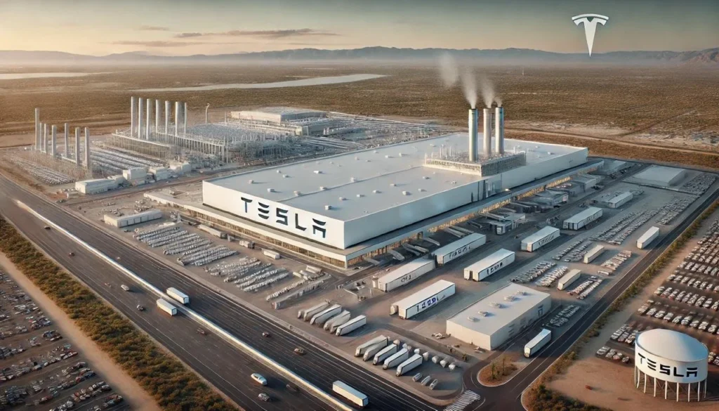 Vista aérea da Gigafactory Tesla em Austin Texas complexo de 2500 acres pertencente a Elon Musk avaliado em bilhões de dólares