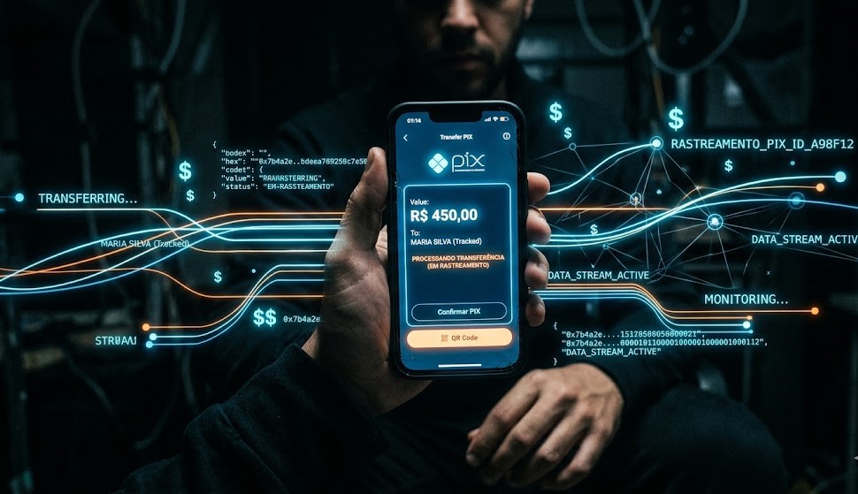 Pessoa utilizando aplicativo bancário com Pix em smartphone